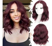 AOWVUTS Short Bob Wavy Wig for Women Shoulder Length Middle Part Curly Wigs Natural Heat Resistant Fiber Hair Ladies Synthetic Cosplay Wigs for Fancy Dress Daily Party Use