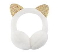 AOWVUTS Warmer Earmuffs Women Girls Foldable Fluffy Faux Fur Thermal Ear Warmer Cute Sequin Cat Ears Plush Ear Muffs Soft Winter Accessories Coldproof Ears Covers Protector for Outdoor