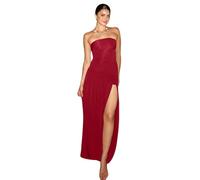 AOWVUTS Women Evening Party Dress Sexy Ladies Elegant High Slit Maxi Dresses Bandeau Strapless Long Dresses Solid Tube Dress Sleeveless Ruched Bodycon Gowns Dresses for Cocktail Club Wedding Prom Red