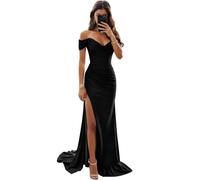 AOWVUTS Women Maxi Formal Dress Elegant Off Shoulder Bridesmaid Dresses Sexy High Slit Long Prom Evening Dresses Wedding Guest Cocktail Party Dress Gowns Black