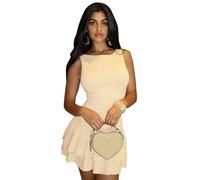AOWVUTS Women Sleeveless Ruffle Mini Dress - Flowy A Line Bodycon Tank Dress Wrap Summer Beach Sundress - Solid Off-White
