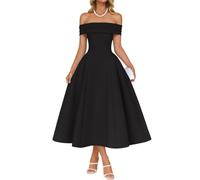 AOWVUTS Women's Cocktail Dress Formal Off Shoulder Maxi Dress Elegant Swing A-Line Wedding Guest Long Dresses Modest Homecoming Church Dresses for Tea Party Prom Bridesmaid Evening Black