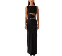 AOWVUTS Women's Floral Lace Maxi Dress Sexy Sleeveless Bodycon Evening Long Dresses Elegant Cut Out Boat Neck Ruched Tank Dresses Wedding Guest Dress for Party Club Cocktail Black