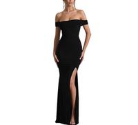 AOWVUTS Women's Formal Evening Dress Sexy Off Shoulder Long Maxi Dresses Sleeveless Floor Length Slit Ball Gowns Elegant Wedding Guest Bodycon Fishtail Dress for Prom Party Cocktail Club Black