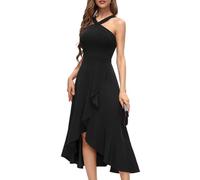 AOWVUTS Womens Halter Formal Dress Split Ruffle Elegant Long Party Prom Dress Sleeveless A-Line Dresses High Low Evening Cocktail Wedding Guest Maxi Dresses Black