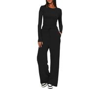 AOWVUTS Women's Lounge Sets Long Sleeve Crop Top and Drawstring Wide Leg Pants Sweatsuit 2 Piece Outfits Matching Tracksuit Sets Casual Yoga Trousers Loungewear Activewear with Pockets