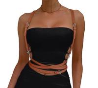 AOWVUTS Women's Punk Waist Harness PU Leather Body Chest Chain Black Goth Vest Belt Adjustable Multi Layer Body Jewelry for Girls Cosplay Party Rave Halloween Costume