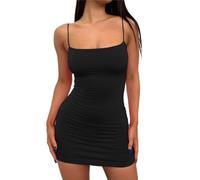 AOWVUTS Womens Sexy Mini Dress Spaghetti Strap Short Dress Square Neck Bodycon Tank Dress HIPS-Wrapped Cami Dress Cocktail Wrap Dress Clubwear Slim Fit Nightclub Party Dresses Black