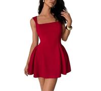 AOWVUTS Women's Sexy Mini Dress Square Neck Sleeveless Short Tank Dress High Waist Bodycon Dresses Backless A Line Dress Slim Fit Swing Party Club Cocktail Dresses Red