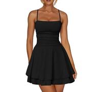 AOWVUTS Women's Sexy Mini Dress Square Neck Sleeveless Tank Short Dress High Waist Ruched Bodycon Spaghetti Strap Cami Dresses Backless Slim Fit A Line Swing Dresses for Party Club Cocktail Streetwear