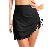 AOWVUTS Womens Swim Skirt Bikini Bottoms High Waisted Swimming Skorts Tummy Control Swimsuit Bottom Sexy Ruched Swimming Skirts with Briefs Side Drawstring Quick Dry Bathing Suit Black