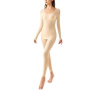 AOWVUTS Womens Thermal Underwear Set Ultra Soft Base Layer Long Sleeve Scoop Neck Top and Long Johns Leggings Winter Warm Bottom Thin Thermal Underwear Set for Daily Wear Workout Ski (Nude, XL)