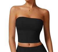 AOWVUTS Womens Tube Tops Sexy Strapless Bandeau Crop Tops Basic Backless Sleeveless Tank Top Fashion Slim Fit Workout Shirt Y2K Going Out Vest Top for Summer Spring Beach Vacation Outfits Black