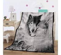 AOXHFNV 3D Wolf Blanket 150 x 200 cm Sofa Blanket Cuddly Blanket Flannel Couch Blanket Black White Wolf Fleece Blanket Suitable for Bed or Sofa (Wolf)
