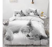 AOXHFNV Cute Cat Duvet Cover 3D Cat Motif 3-Piece Bedding Set Suitable for Children Bedding Set 135 x 200 cm with 2 Pillowcases (220 x 240 cm, Grey)