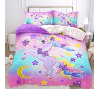 AOXHFNV Pink Unicorn Duvet Cover, Cute Unicorn Girls Children's Bed Linen 135 x 200 cm With 2 Pillowcases (200 x 200 cm, Pink)