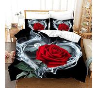 AOXHFNV Rose Duvet Cover Set - 3D Red Rose Bedding Set for Girls - 3-Piece with 2 Pillowcases (Red B, 135 x 200 cm)
