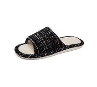 AOXIANG House Slippers Indoor Cotton Flax Slippers, Women's and Men's Casual Soft Non-slip Open Toed Mute Slippers Black EU 35-36