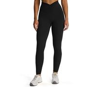 Aoxjox High Waisted Workout Leggings for Women Hidden Scrunch V Waist Front Illusion Ruched Athletic Yoga Pants 26", Black, S
