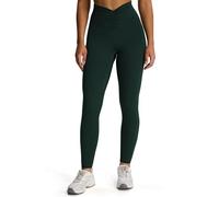 Aoxjox High Waisted Workout Leggings for Women Hidden Scrunch V Waist Front Illusion Ruched Athletic Yoga Pants 26", Forest Green, S