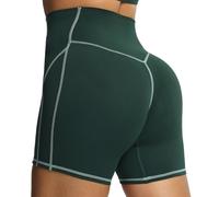 Aoxjox Lexi Lined Workout Biker Shorts for Women Tummy Control High Waisted Exercise Athletic Gym Running Yoga Short 6", Forest Green/Sage Green, S