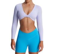 Aoxjox Long Sleeve Crop Tops for Women Sienna Twist Deep V Workout Cropped T Shirt Top, Purple Heather, L