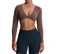 Aoxjox Metamorph Sienna Long Sleeve Crop Tops, A Fudge Coffee, XS