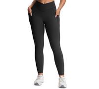 Aoxjox Trinity High Waisted Yoga Pants with Pockets for Women Tummy Control Cross-Waist Crossover Workout Leggings, A Black (V-Waistband), XS