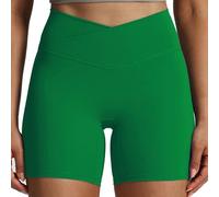 Aoxjox Trinity Workout Biker Shorts for Women Cross-Waist Crossover High Waisted Tummy Control Athletic Running Yoga Short 6", Jolly Green, L