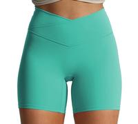 Aoxjox Trinity Workout Biker Shorts for Women Cross-Waist Crossover High Waisted Tummy Control Athletic Running Yoga Short 6", Turquoise, L