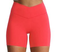 Aoxjox Trinity Workout Biker Shorts for Women Cross-Waist Crossover High Waisted Tummy Control Athletic Running Yoga Short 6", Fiery Coral, M