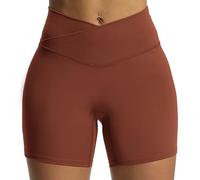 Aoxjox Trinity Workout Biker Shorts for Women Cross-Waist Crossover High Waisted Tummy Control Athletic Running Yoga Short 6", Cherry Mahogany, M