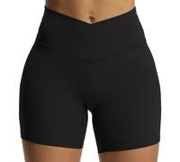 Aoxjox Trinity Workout Biker Shorts for Women Cross-Waist Crossover High Waisted Tummy Control Athletic Running Yoga Short 6", Black, S