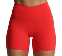 Aoxjox Trinity Workout Biker Shorts for Women Cross-Waist Crossover High Waisted Tummy Control Athletic Running Yoga Short 6", Racing Red, L