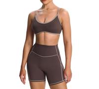 Aoxjox Women's Color Block Workout Sports Bras Fitness Lexi Lined Strappy Bra Athletic Yoga Crop Tank, Mulch/Driftwood, S