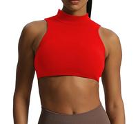 Aoxjox Women's Kim Cutout High Neck Tank Workout Sports Bras Fitness Training Gym Bra Yoga Crop, Racing Red, S