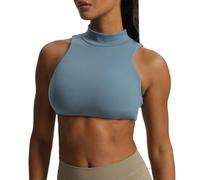 Aoxjox Women's Kim Cutout High Neck Tank Workout Sports Bras Fitness Training Gym Bra Yoga Crop, Steel Blue, S