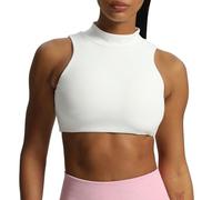 Aoxjox Women's Kim Cutout High Neck Tank Workout Sports Bras Fitness Training Gym Bra Yoga Crop, White, S