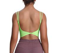 Aoxjox Women's Metamorph Twist Back Cami Sports Bra | twin spaghetti straps, u back hollow, removable pads, women's workout fitness yoga crop sports tank, gym essential
