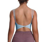 Aoxjox Women's Metamorph Twist Back Cami Sports Bra | twin spaghetti straps, u back hollow, removable pads, women's workout fitness yoga crop sports tank, gym essential