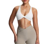 Aoxjox Women's Workout Sports Bras Fitness Backless Padded Satara Low Impact Bra Yoga Crop Tank Top, White, M