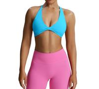 Aoxjox Women's Workout Sports Bras Fitness Backless Padded Sienna Low Impact Bra Yoga Crop Tank Top, Aquarius Blue, M