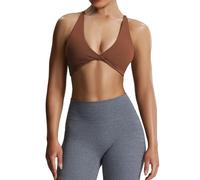 Aoxjox Women's Workout Sports Bras Fitness Backless Padded Sienna Low Impact Bra Yoga Crop Tank Top, Dandelion Brown, M
