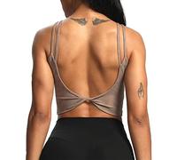 Aoxjox Women's Workout Sports Bras Fitness Padded Backless Yoga Crop Tank Top Twist Back Cami, Cloud Fade Mocha, M