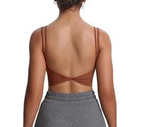 Aoxjox Women's Workout Sports Bras Fitness Padded Backless Yoga Crop Tank Top Twist Back Cami, Dandelion Brown, S