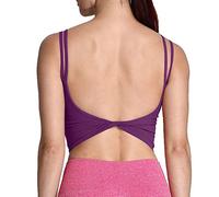 Aoxjox Women's Workout Sports Bras Fitness Padded Backless Yoga Crop Tank Top Twist Back Cami, Dark Purple, M