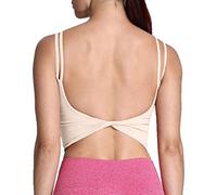Aoxjox Women's Workout Sports Bras Fitness Padded Backless Yoga Crop Tank Top Twist Back Cami, Mink, S