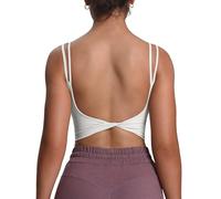 Aoxjox Women's Workout Sports Bras Fitness Padded Backless Yoga Crop Tank Top Twist Back Cami, White, S