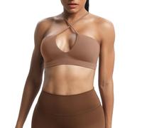 Aoxjox Women's Workout Sports Bras Jamie Deep V Fitness Training Gym Bra Yoga Crop Tank, Brownie, XS