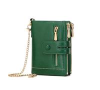 AOXONEL Wallets for Women Small Rfid Bifold Leather Ladies Wallet,Travel Billfolds Medium Size Card Holder with Removable Wristlet Chain,Multi-Card Slots,ID Window,Double Zipper Coin Pocket, Green, S